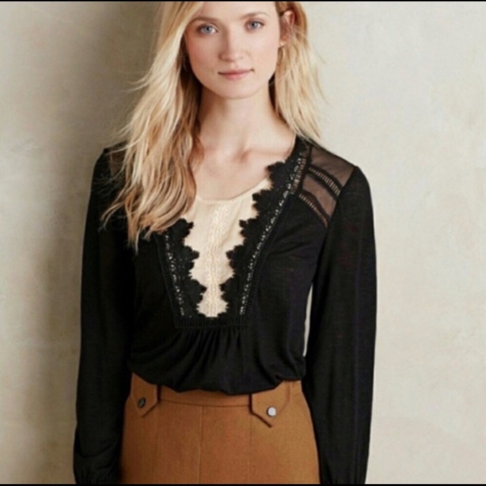 Anthropologie Black and Cream Blouse